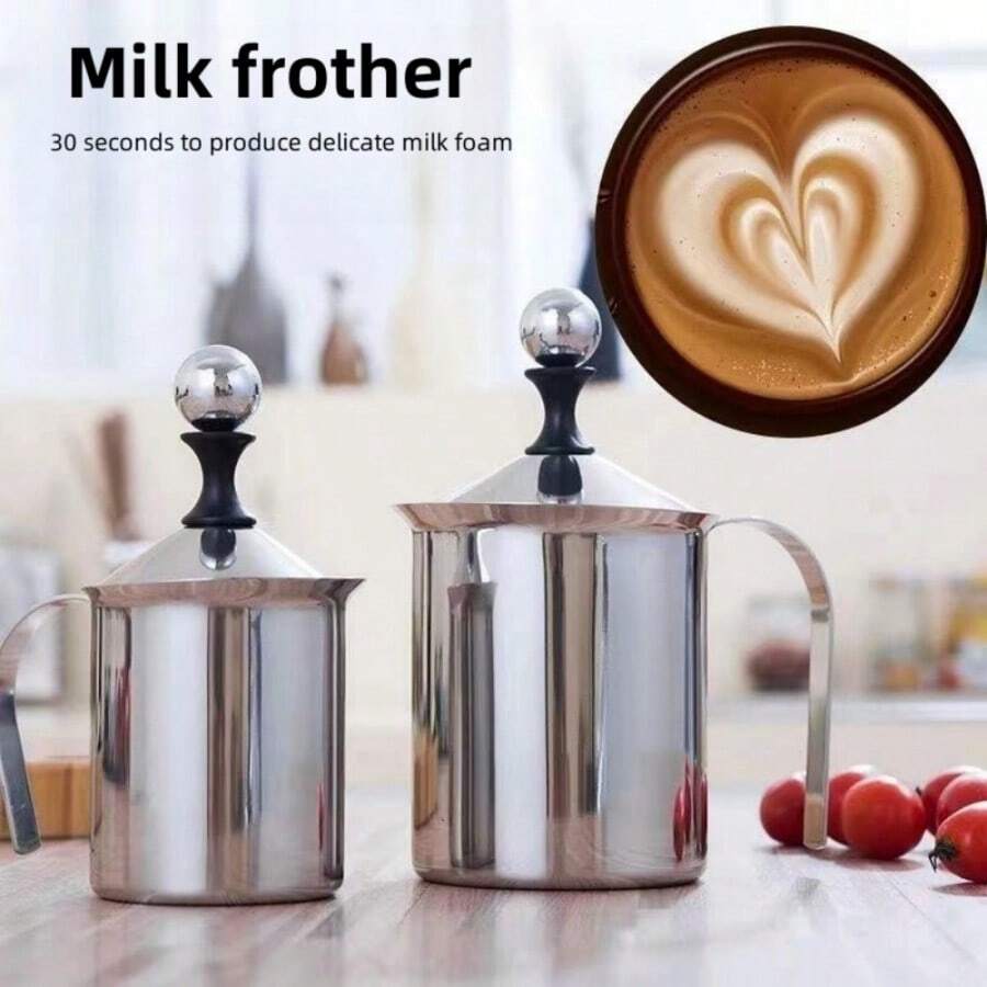 Stainless Steel Double Mesh Handheld Milk Frother With Milk Jug And