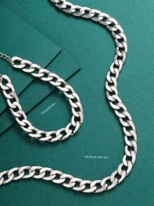 2pcs/set Minimalist Circle Link Chain Necklace & Bracelet Set For Men, Daily Wear - White - View 4