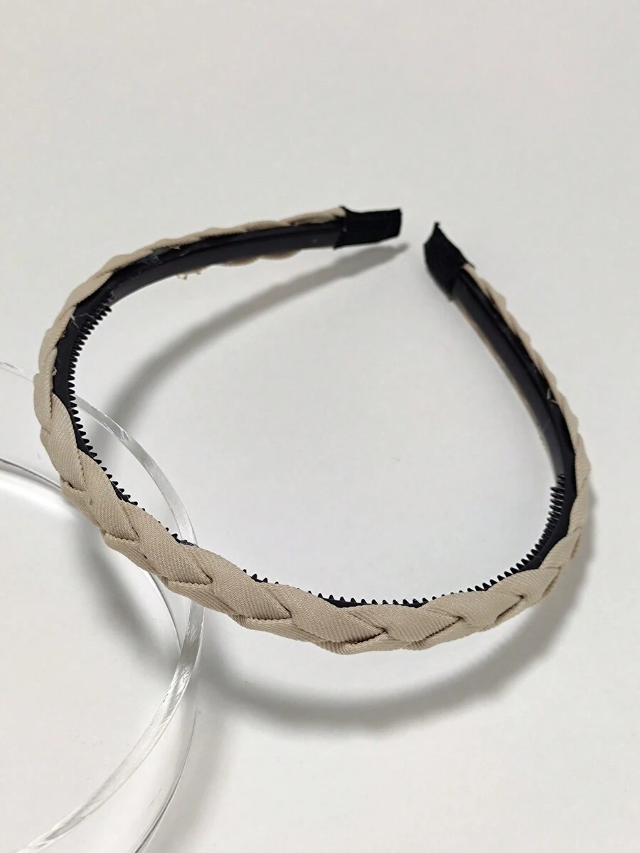 1入組簡約風編織塑膠髮箍帶防滑薄邊適合女士日常穿著 - 米色 - 查看 1