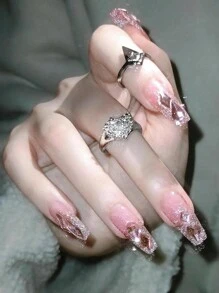 100 颗浅粉色平底树脂水钻，各种几何形状，如星形、月亮形、椭圆形、水滴形和 S 形，美甲配件，适合法式风格、节日、婚礼、少女 DIY 指甲饰品指甲宝石美甲用品指甲 - 粉色 - 查看 5