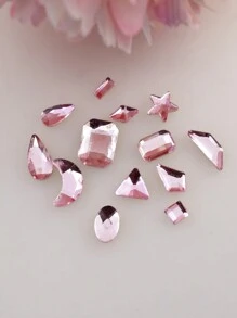 100 颗浅粉色平底树脂水钻，各种几何形状，如星形、月亮形、椭圆形、水滴形和 S 形，美甲配件，适合法式风格、节日、婚礼、少女 DIY 指甲饰品指甲宝石美甲用品指甲 - 粉色 - 查看 3