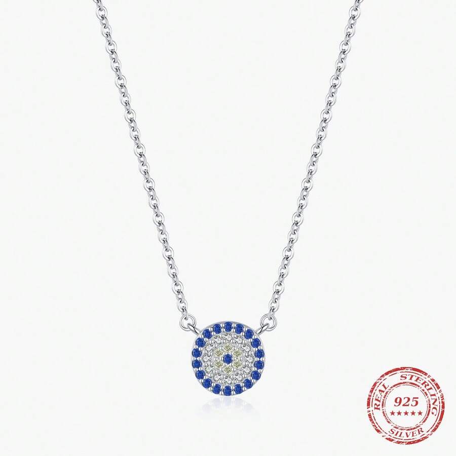 S925純銀靈眼配透明立方氧化鋯水滴項鍊,女士首飾禮物祝福之選,精緻禮物/禮品 - 銀色 - 查看 1