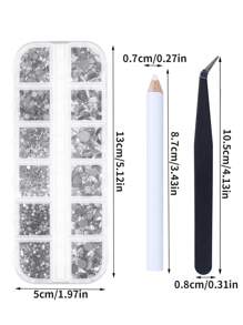 1set   2000 Pieces Flat Back Gems Rhinestones 6 Sizes (1.5-6 Mm) Round Crystal Rhinestones With Pick Up Tweezer And Rhinestones Picking Pen For Crafts Nail Clothes Shoes Bags DIY Art