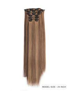 夾式發束,厚實長卷織帶輕量合成髮片,女士淺棕色與金色高光 - 彩色 - 查看 4