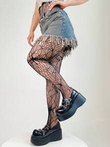 1pc Women's Sexy Spider Web Patterned Fishnet Stockings Tights Pantyhose For Halloween Costumes - Black - View 5