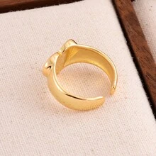 1pc Adjustable Open Heart Design Copper Plated Ring, Women's Accessory For Date And Party, Gift - Yellow - View 3