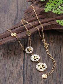 1pc Popular Elegant Tree Shaped Pendant Necklace With , Golden Stainless Steel Personalized Jewelry Gift For Women, Party Streetwear