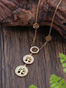 1pc Popular Elegant Tree Shaped Pendant Necklace With , Golden Stainless Steel Personalized Jewelry Gift For Women, Party Streetwear