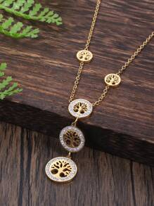 1pc Popular Elegant Tree Shaped Pendant Necklace With , Golden Stainless Steel Personalized Jewelry Gift For Women, Party Streetwear