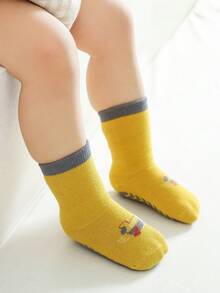 1 雙卡通中小腿防滑嬰兒襪,男女通用 - 黃色 - 查看 2