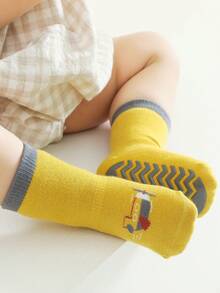 1 雙卡通中小腿防滑嬰兒襪,男女通用 - 黃色 - 查看 4