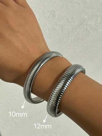 1 pulsera de acero de titanio chapada en oro de 18 quilates, brazalete pulido elástico Vintage para mujeres y niñas, joyería estética de moda