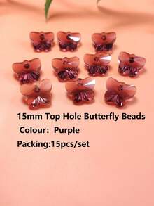 15入組15mm雜色玻璃心型/蝴蝶形吊墜/珠寶製作