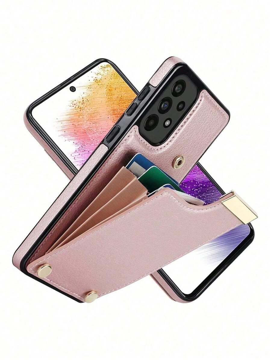 與三星兼容星系A12A13A14A20A30A50A51A52A53A54A70A714GA735G奢華皮革手機殼帶插卡槽支架覆蓋 - 玫瑰金 - 查看 1