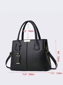 純色女士手提袋,雙手提肩袋,時尚斜挎包,帶吊飾,經典手袋,是母親節送給媽媽的完美禮物 - 黑色 - 查看 2