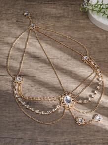 一件法庭時尚波西米亞風格的金鏈閃亮鑲嵌水晶吊墜髮飾 - 金色 - 查看 4