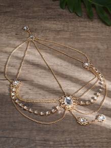 一件法庭時尚波西米亞風格的金鏈閃亮鑲嵌水晶吊墜髮飾 - 金色 - 查看 5