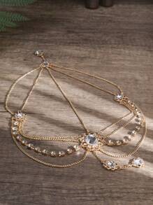 一件法庭時尚波西米亞風格的金鏈閃亮鑲嵌水晶吊墜髮飾 - 金色 - 查看 7