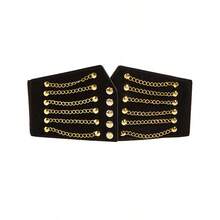 1 件女式朋克風格寬腰帶,帶天鵝絨面料、經典按扣、金屬飾釘和鏈條裝飾 - 黑色 - 查看 2