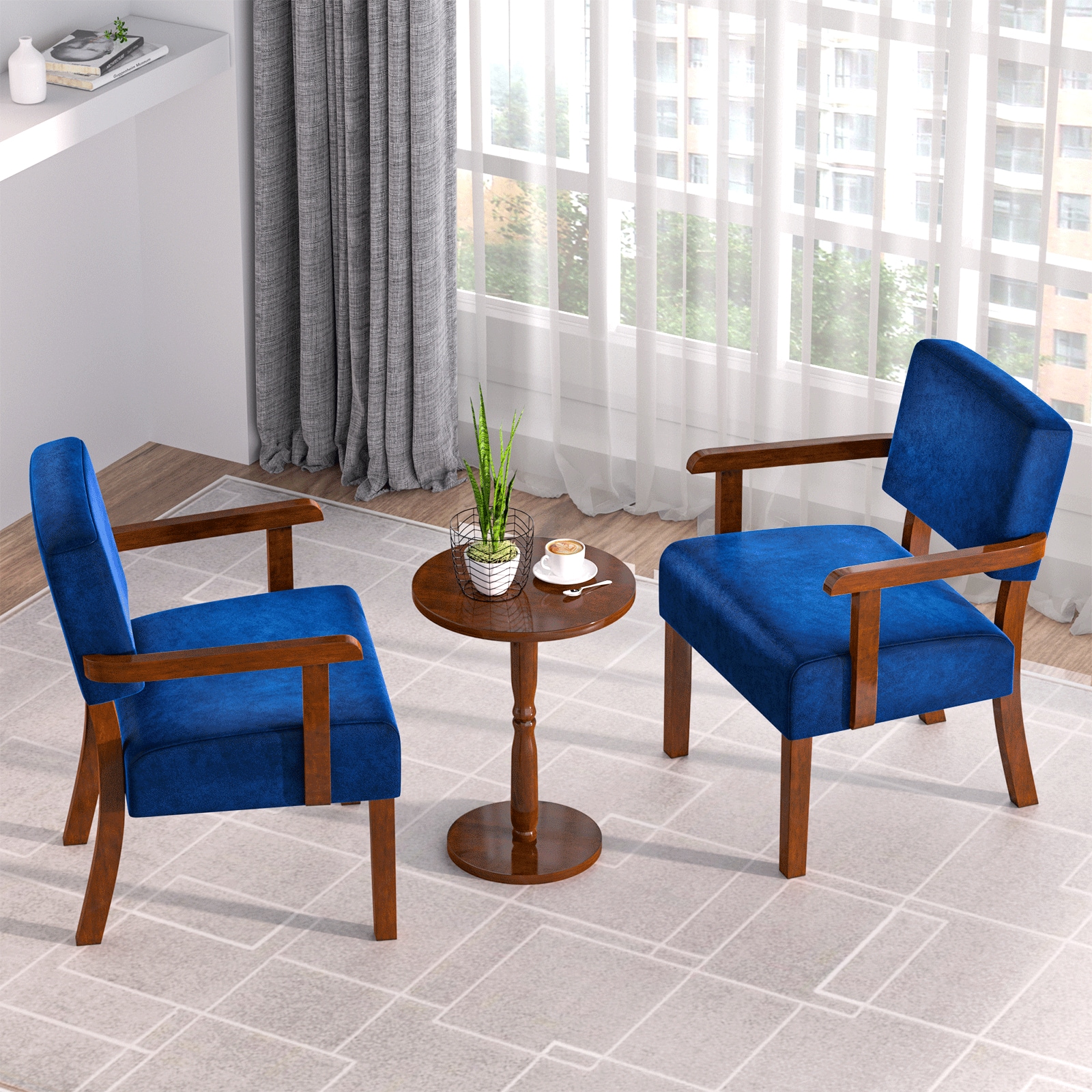 Accent Chair Set of 2 with Table, Living Room Chairs with Soft Seat and