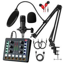 Podcasting Equipment Set - Black Bm-800 Microphone Package With Voice Converter, Capacitive Recording Studio Microphone With Live Sound Card-audio Interface For Laptop - Black - View 1