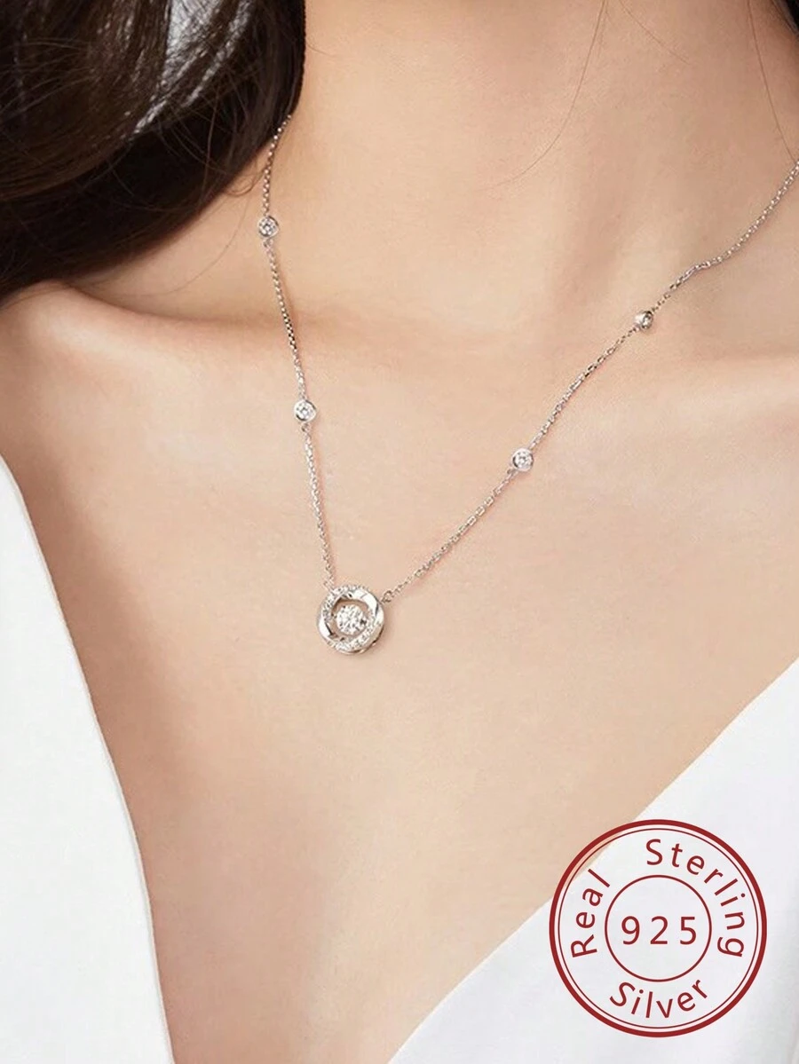 1pc Stylish 925 Silver Bottom Set Mobius Loop Pendant Necklace, Simple And Versatile Girls' Gift Suitable For Date Or Dinner - Silver - View 1