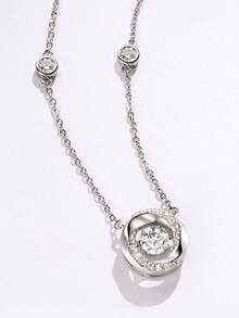 1pc Stylish 925 Silver Bottom Set Mobius Loop Pendant Necklace, Simple And Versatile Girls' Gift Suitable For Date Or Dinner - Silver - View 2