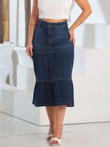 Women Denim Skirts - Medium Wash - View 1