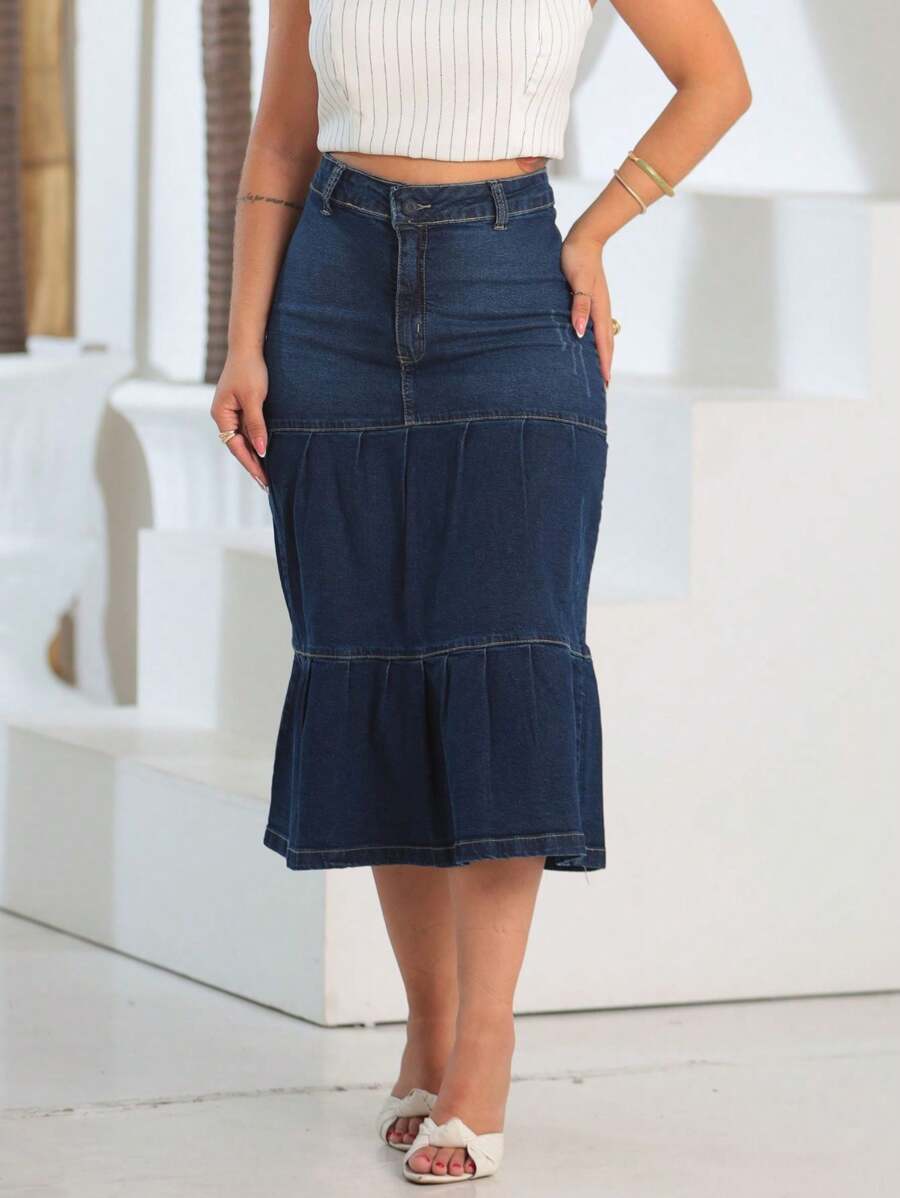 Women Denim Skirts - Medium Wash - View 1