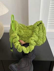 1pc Drawstring Design Fashionable Pleated Shoulder Bag Suitable For Women's Daily Use - Green - View 6