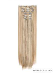 Extensiones de cabello con clip, extensiones de cabello sintético grueso y largo con encaje ligero para mujeres marrón ceniza con reflejos rubios - Dorado - Ver 3