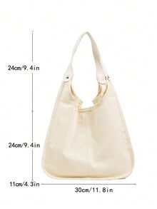 1pc White Canvas Smooth Zipper 2-In-1 Portable Shoulder Bag Suitable For Women's Daily Use - White - View 2