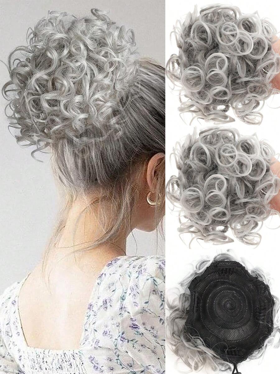 1PC Messy Hair Bun Hair Piece Elastic Drawstring Loose Wave Large Curly ...