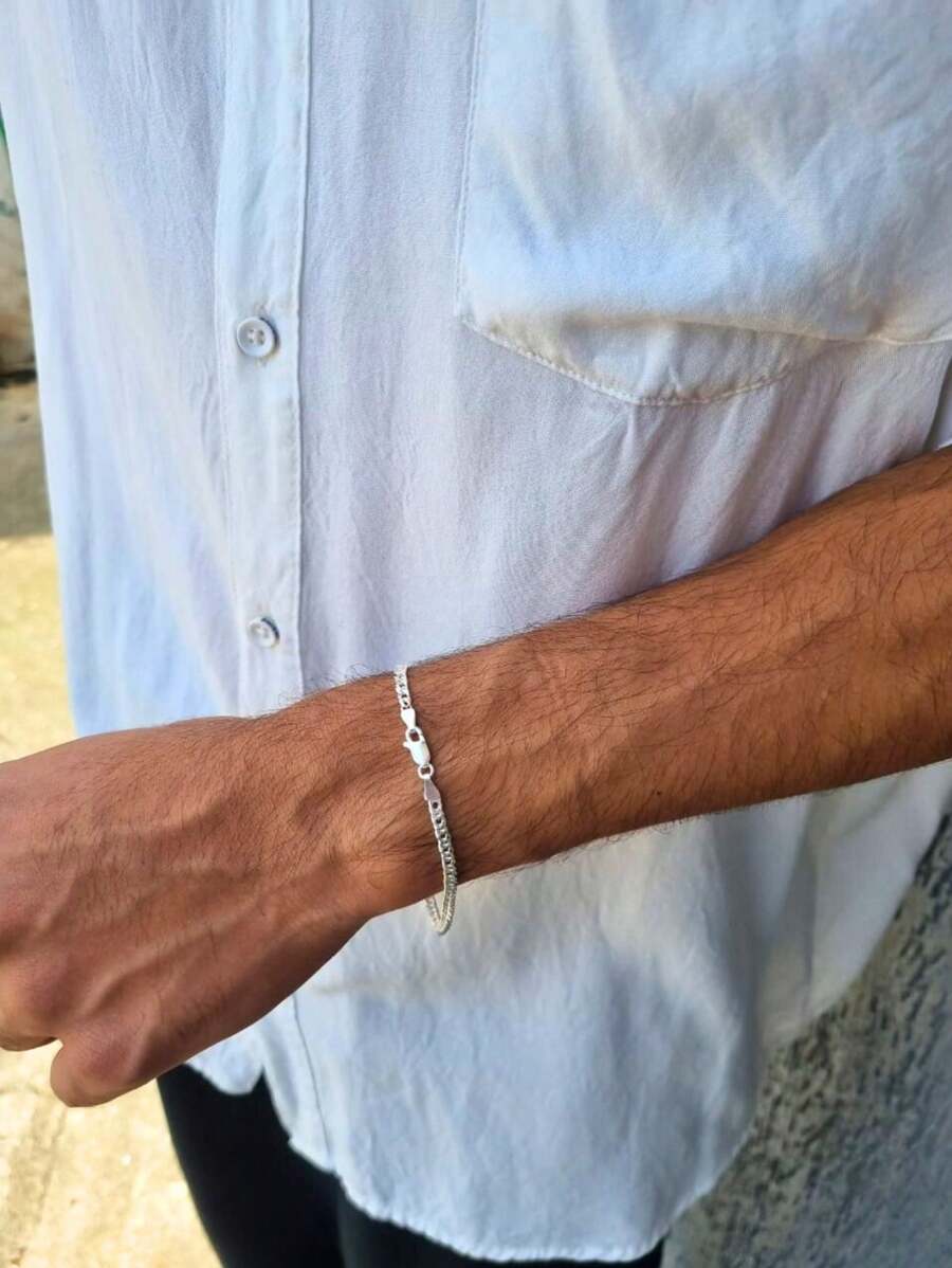 PULSEIRA BRACELETE MASCULINO GRUMET ELO DUPLO 3 MM NA PRATA ITALIANA LEGITIMA 925 PURA MACIÇA - Prata - Visão 1