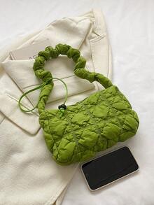 1pc Drawstring Design Fashionable Pleated Shoulder Bag Suitable For Women's Daily Use - Green - View 4