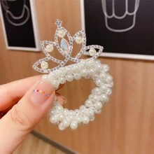 Ensemble D'accessoires Pour Cheveux De Couronne Pour Enfants, 2pcs/ensemble - Style Coréen - Diadème En Perles Et Pince À Cheveux En Alliage, Pour Chignon De Petites Filles - Blanc - Voir 3