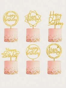 1 Pieza Acrylic Cumpleaños Feliz Topper Pastel Inserciones Con Forma Geométrica Cuadrada Y Circular - Negro - Ver 3