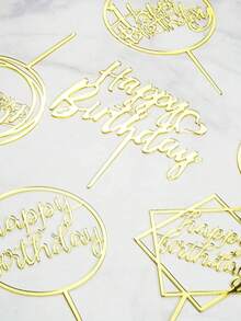 1 Pieza Acrylic Cumpleaños Feliz Topper Pastel Inserciones Con Forma Geométrica Cuadrada Y Circular - Negro - Ver 4