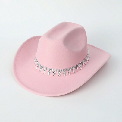 1pc Ladies' Solid Color Western Cowboy Hat For Travel, Casual Outing, Suitable For Daily Use Party Cowboy Hat Cowgirl Hat Halloween