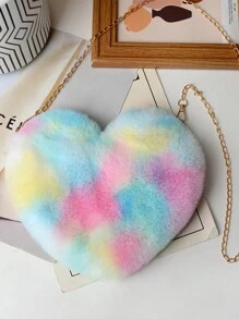 Plush Heart-Shaped Coin Purse, Soft Handbag, Ladies' Small Shoulder Bag With Metal Chain, Perfect Funny & Novelty Gift, Best Autumn Wallet, Ideal Valentine's Day Gift, Heart-Shaped Wallet Matches Valentine's Day Dress Perfectly - Multicolor - View 7