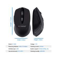 E-yooso E-1020 Usb 2.4g 無線遊戲靜音靜音滑鼠,2400 Dpi 光學遊戲鼠標,符合人體工學設計的筆記本電腦 - 黑色 - 查看 10
