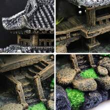 1pc Resin-made Aquarium Decoration Cloud And Crane Tower - Faux Mountain Resin House Building Landscape Ornament For Fish Tank