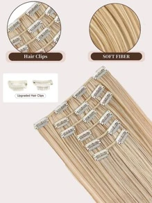 Extensiones de cabello con clip, extensiones de cabello sintético grueso y largo con encaje ligero para mujeres marrón ceniza con reflejos rubios - Dorado - Ver 4