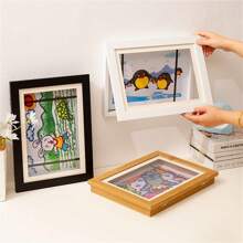 1 Piece Art Frame Photo Frame Set, A4 Size Wooden Frame, Illustration Organizer, Home And Office Art Exhibition, Oil Painting Storage Box, Picture Frame Photo Frame, Foldable Picture Frame Can Store Picture Frame, Photo, Dry Flower Decoration Picture Frame, Gift, Wall Decoration Party Decoration - Black - View 4