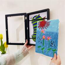 1 Piece Art Frame Photo Frame Set, A4 Size Wooden Frame, Illustration Organizer, Home And Office Art Exhibition, Oil Painting Storage Box, Picture Frame Photo Frame, Foldable Picture Frame Can Store Picture Frame, Photo, Dry Flower Decoration Picture Frame, Gift, Wall Decoration Party Decoration - Black - View 7