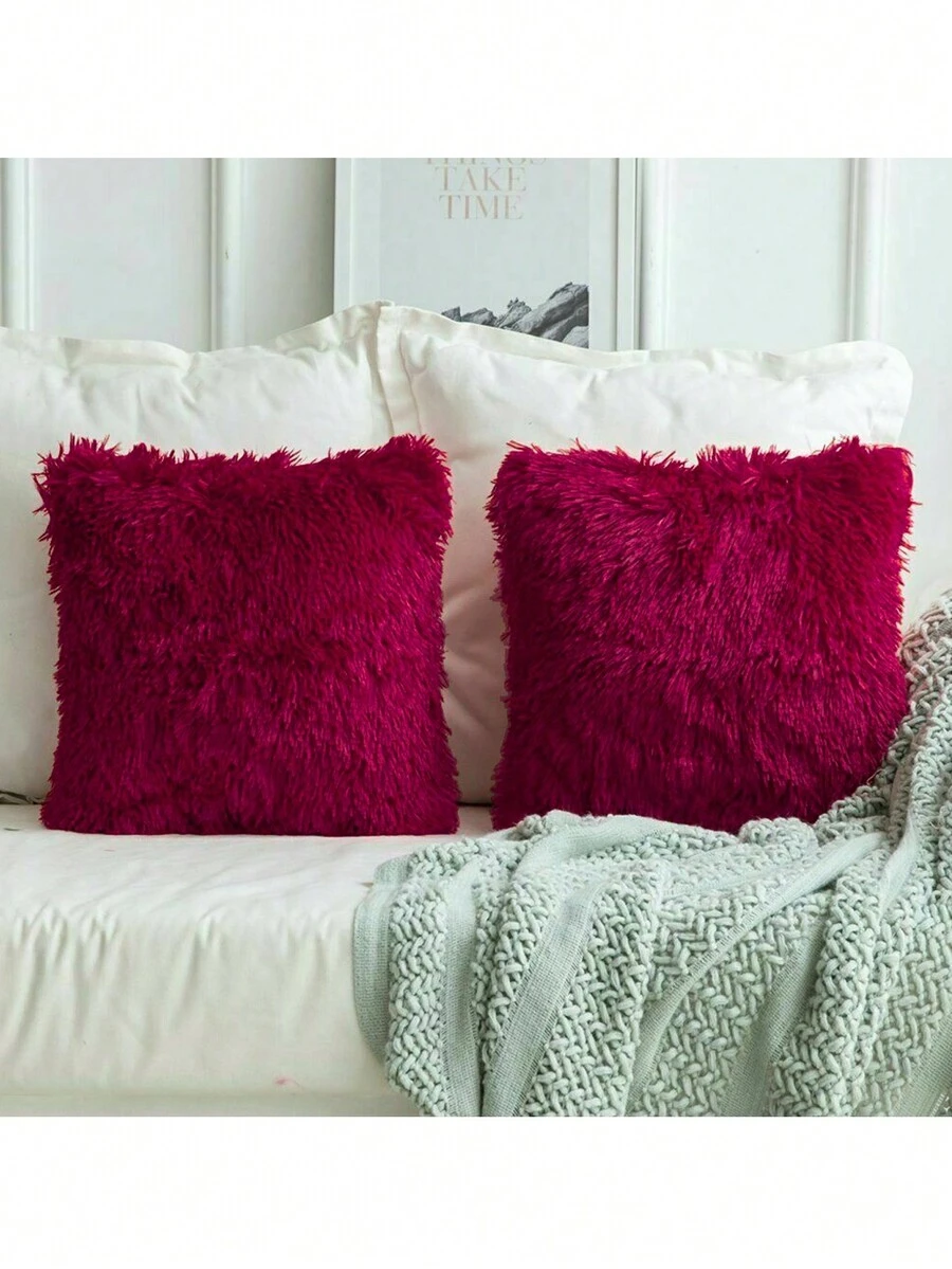 1入灰/酒紅/白色海綿絨抱枕套,雙面純色家居裝飾靠墊套,現代簡約款式,毛絨長絨絨抱枕套,方形,柔軟隱形拉鍊,適用於客廳臥室沙發車辦公室裝飾,不包括抱枕內芯 - 酒紅色 - 查看 1