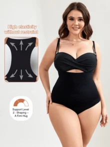1pc Women's Plus Size Open-Bust Body Shaper Tummy Control Lightweight Thong Bodysuit For Base Layering - Black - View 5