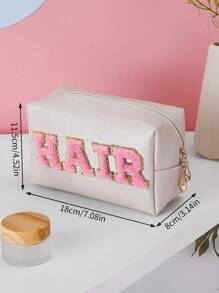 件套雪尼爾字母透明化妝包，Preppy 貼片化妝包帶拉鍊，透明 PVC 和尼龍防水便攜式閃光化妝包適合女式女孩旅行洗漱用品存儲 - 彩色 - 查看 7