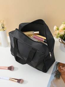 Fashionable & Simple Large Capacity Pvc Drip-proof Travel Cosmetic Toiletry Bag With Zipper - Black - View 3