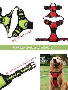 1套/2入組可調節尼龍無拉力狗狗背心套 & 牵引绳套裝,反光带适合大/中型犬 - 粉色 - 查看 7